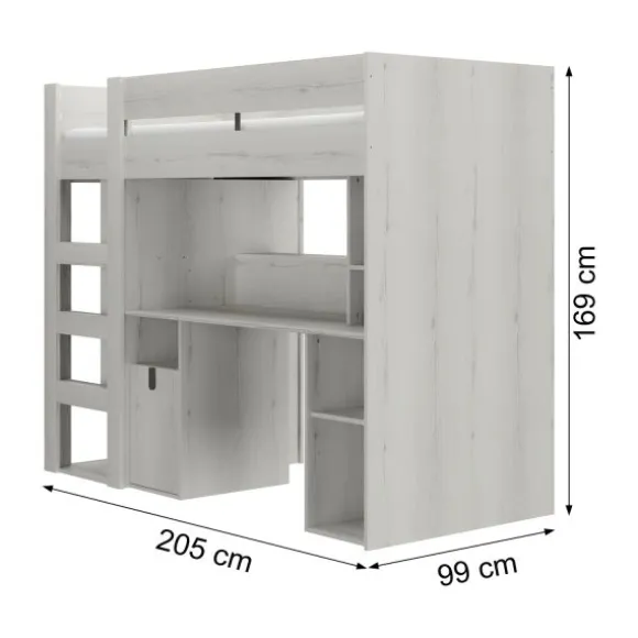 Gautier Lugano Hoog Bed - 90x200 cm - Gebleekte Helvezia Eik