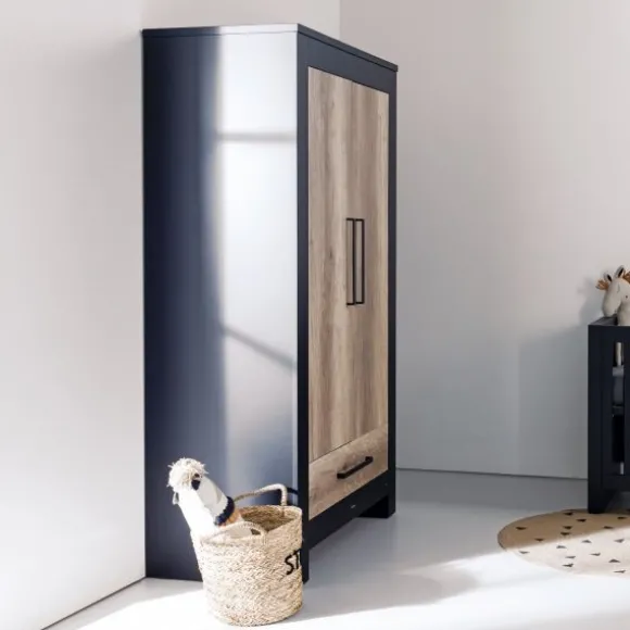 Kidsmill Long Island Kledingkast 2-Deurs Zwart / Oldwood