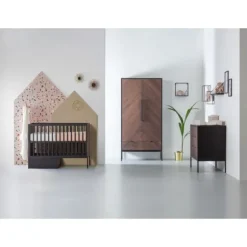Kidsmill Vince Babykamer Black / Walnut | Bed 60 x 120 cm + Commode Breed