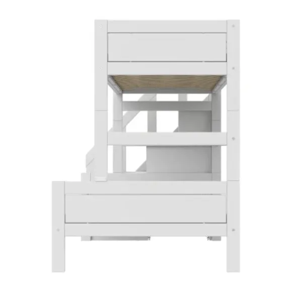 LIFEETIME Stapelbed Familie Met Trapkast - 90/140x200 cm - Premium Rolbodem - White Wash