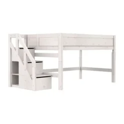 Life Time Halfhoogslaper Deluxe - White Wash - 120 cm - Met Trapkast