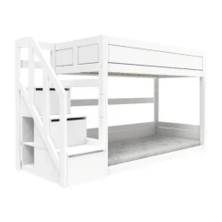 LIFETIME Kidsrooms Laag Stapelbed Met Trapkast -Whitewash - Rolbodem