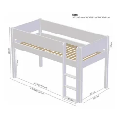 Manis-h Combinatie Halfhoog Bed Met Lattenbodem - FREJ - 90x200 cm
