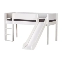 Manis-h Combinatie Halfhoogslaper Met Lattenbodem En Glijbaan - LOKE - 90x200 cm
