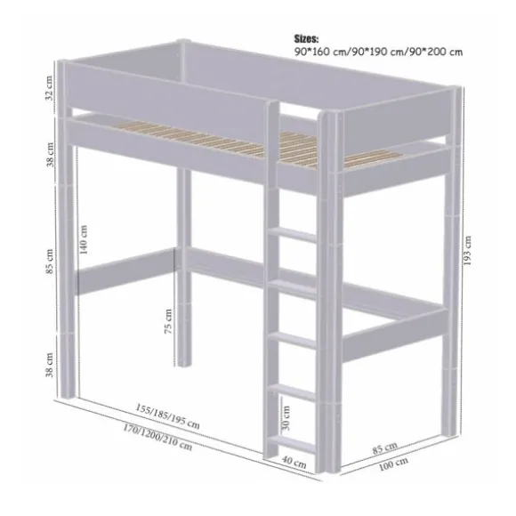 Manis-h FENRIS Combi Hoogslaper Met Lattenbodem - 90 x 160 cm