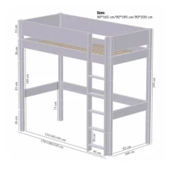 Manis-h FENRIS Combinatie Hoogslaper Met Lattenbodem En Slaapbank - 90 x 200 cm