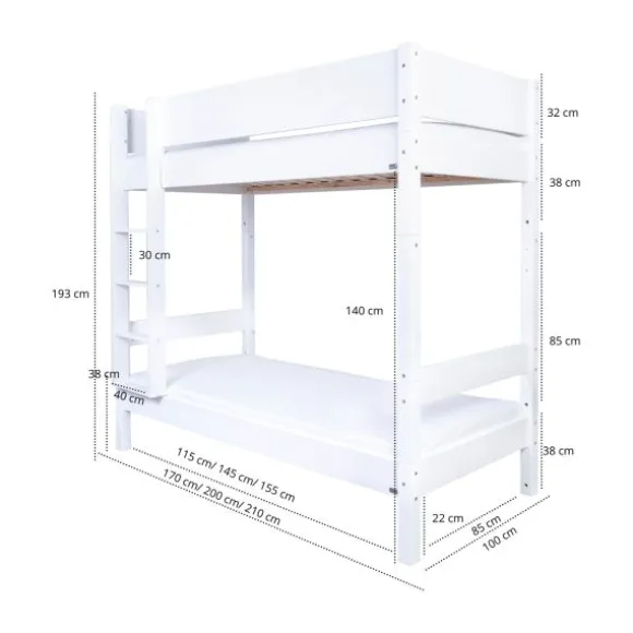 Manis-h MAIA Combinatie Hoog Stapelbed Met Lattenbodem - 90 x 200 cm