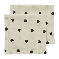 Meyco Baby Sweet Heart Monddoekjes - 2-Pack - Soft Sand/Black - 30x30 cm