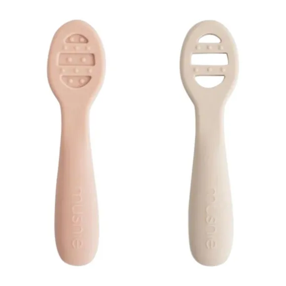Mushie Baby Lepels 2-Pack - Cambridge Blue/Shifting Sand
